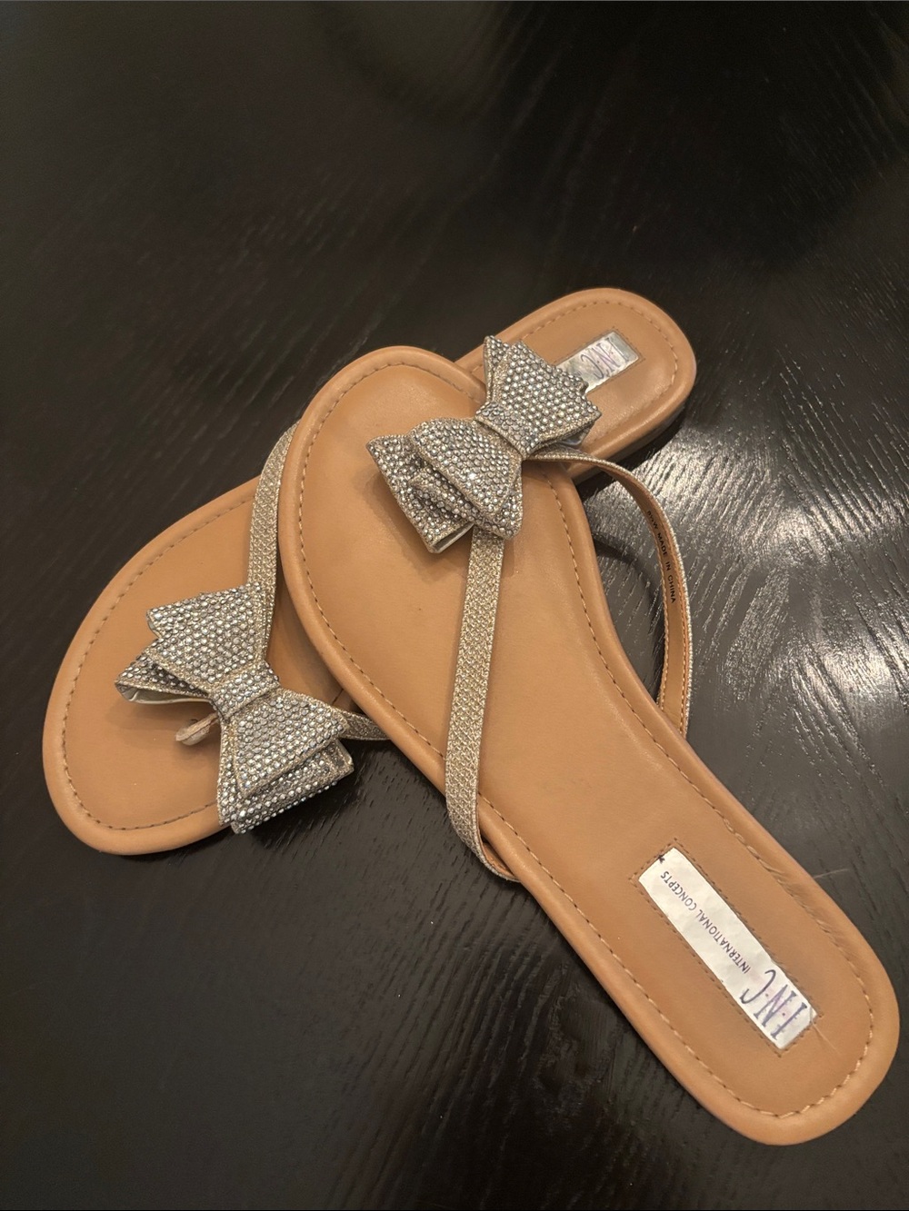 Women’s Tan Sandals with Silver Bow Accent